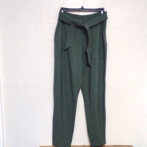 Leith Green High Waist Belted Side Zip Ankle Pants Size S - Picture 2 of 9